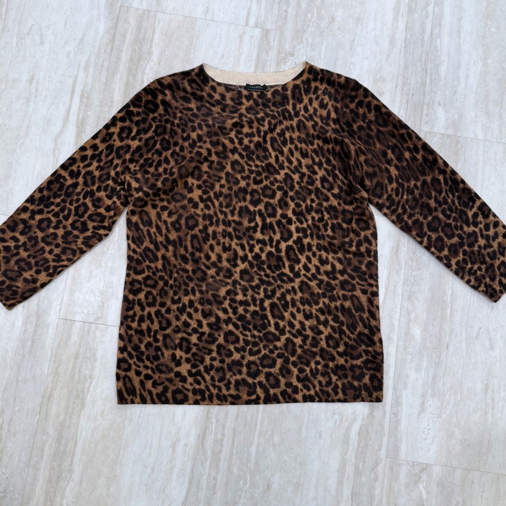 Talbots Pure Cashmere Leopard Print Sweater Brown Black Crew Neck Large